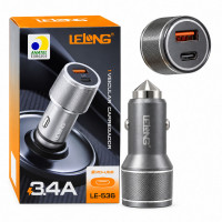 Carregador Veicular Lelong, Com 1 Portas USB e 1 Porta USB-C, 3.4A 17W, Cinza - LE-532