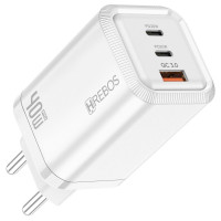 Carregador Para Celular Turbo 40w Hrebos, Dupla Entrada, USB-C e 2x Tipo-C, Branco - CRG-227