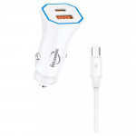 Carregador Veicular Átomo, Com 1 Portas USB e 1 Porta USB-C, 3A 48W, Branco - MO-CP-005TY