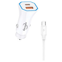 Carregador Veicular Átomo, Com 1 Portas USB e 1 Porta USB-C, 3A 48W, Branco - MO-CP-005TY