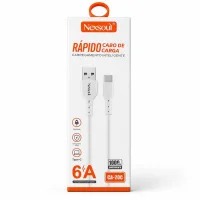 Cabo De Carga Rápida USB Para Tipo C NexSoul, 6A, 1 Metro, Branco - CA-20C