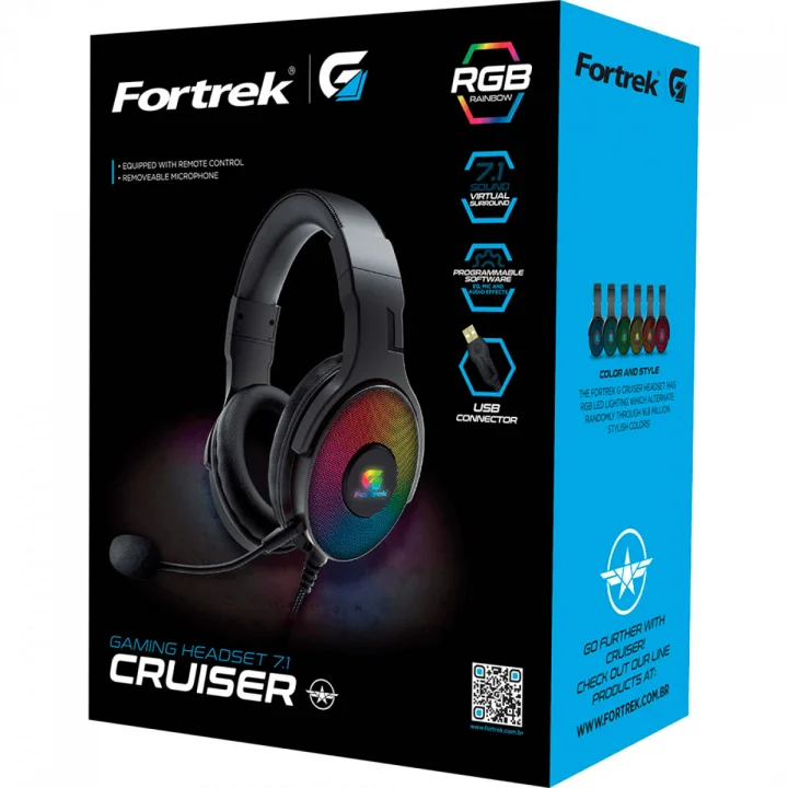 Fone De Ouvido Fortrek Cruiser 7.1 RGB, Preto - 70531