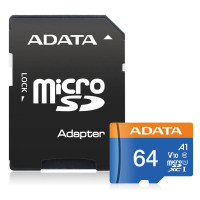 Cartão de Memória 64GB Adata Premier, Micro SD Com Adaptador SD, Classe 10 - AUSDH64GUICL10A1-RA1