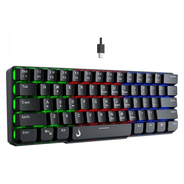 Teclado Semi Mecânico Gamer Rise Mode G2 Mini, USB-C, RGB, Preto - RM-TG-02-B