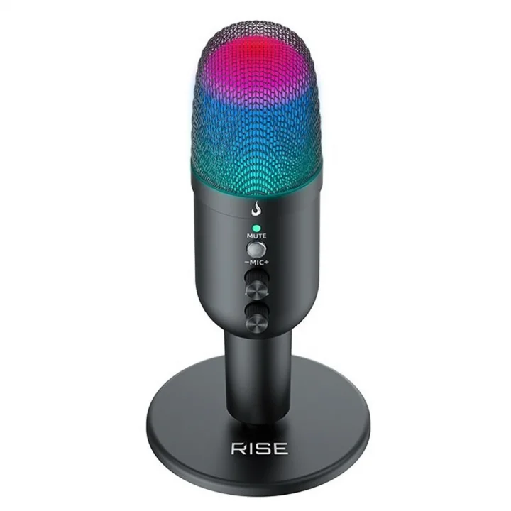 Microfone Gamer De Mesa Rise Mode Elite 04, RGB, P3, USB-C, Preto - RM-ME-04-B