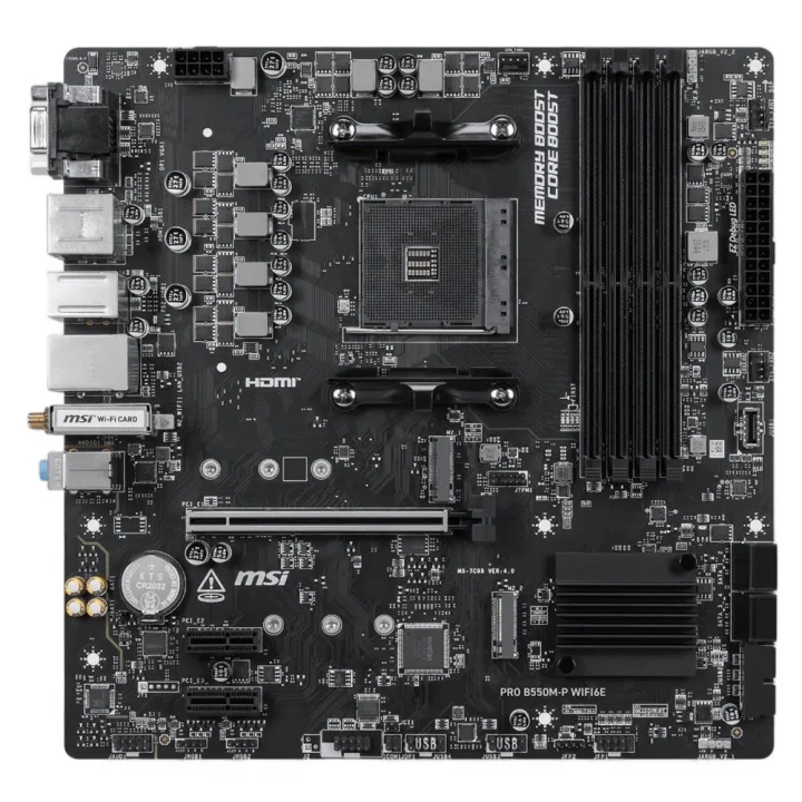 Placa Mãe MSI PRO B550M-P WIFI6E, AMD, AM4, mATX, Chipset B550, DDR4, Wi-Fi 6E, VGA/HDMI/DP - 911-7C95-210
