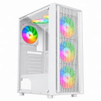 Gabinete Gamer Liketec Storm Mesh, Mid Tower, mATX, Lateral e Frontel em Vidro, 3 Fan Rainbow, Branco - LC-AT-STORM-02