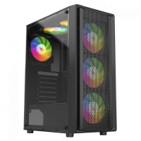 Gabinete Gamer Liketec Storm Mesh, Mid Tower, mATX, Lateral e Frontel em Vidro, 3 Fan Rainbow, Preto - LC-AT-STORM-01