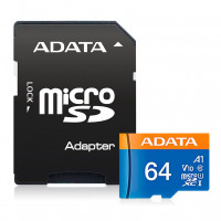 Cartão de Memória Adata Premier V10, 64GB, Micro SDXC + Adaptador, Azul - AUSDX64GUICL10A1-RA1