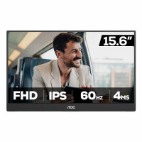 Monitor Portatil Profissional AOC 16T20E2, 15.6" FHD, IPS, 4ms, 60Hz, Mini HDMI/USB-C, Preto - 16T20E2/78