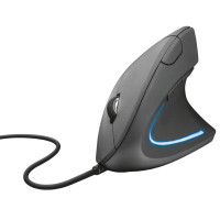 Mouse Trust Vertical Ergonômico Verto, LED Azul, 6 Botões, 1600DPI, Preto - 22885