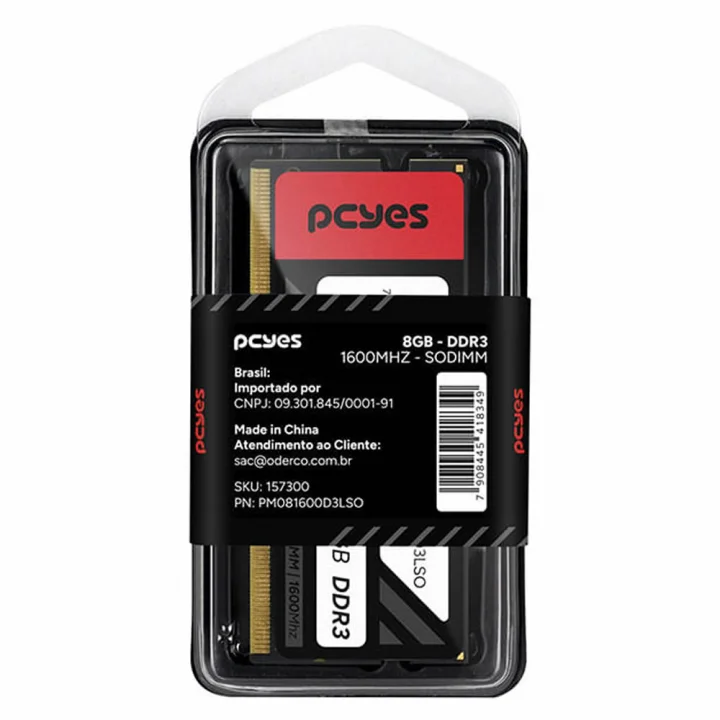 Memória Para Notebook PCYes, 8GB, 1600MHz, DDR3, CL11, Preto - PM081600D3LSO