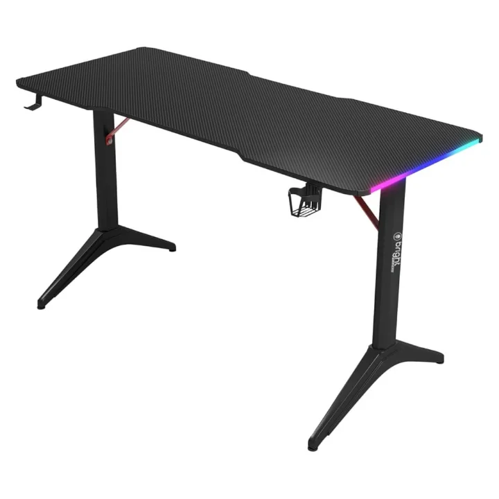 Mesa Gamer Bright Striker, Com LED RGB, Suporte de Copo, Preta - MG003
