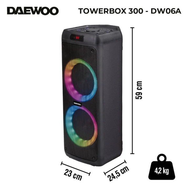 Caixa de Som Portátil Daewoo, Towerbox 300, Bluetooth 5.0, 50W RMS, Com Microfone, Preto - DW06A
