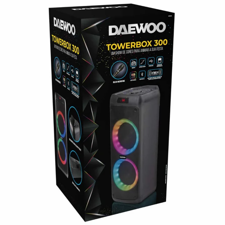 Caixa de Som Portátil Daewoo, Towerbox 300, Bluetooth 5.0, 50W RMS, Com Microfone, Preto - DW06A