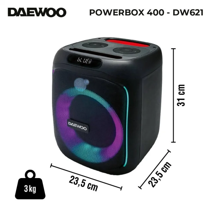 Caixa de Som Portátil Daewoo, Powerbox 400, Bluetooth 5.0, 90W RMS, Preto - DW621