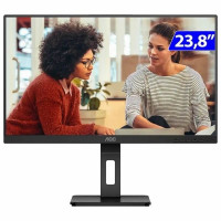 Monitor Pivot 23,8” LED AOC, Widescreen 100Mhz, USB, Vesa, Com Ajuste De Altura, VGA, HDMI, DP, Preto - 24E3QF