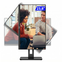 Monitor Pivot 23,8” LED AOC, Widescreen 100Mhz, USB, Vesa, Com Ajuste De Altura, VGA, HDMI, DP, Preto - 24E3QF