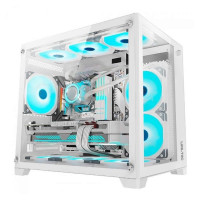 Gabinete Gamer Liketec Cube Kirra, RGB, Mid Tower, Vidro Temperado, mATX, 4 Fans, Branco - LC-MA-KIRRA-S-01